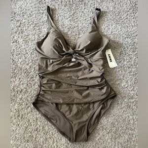 DKNY brown  Twist-Front One-Piece Swimsuit